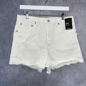 Levi's‎ Womens Ribcage Cut Off Shorts 32 White High Rise Western Festival Boho